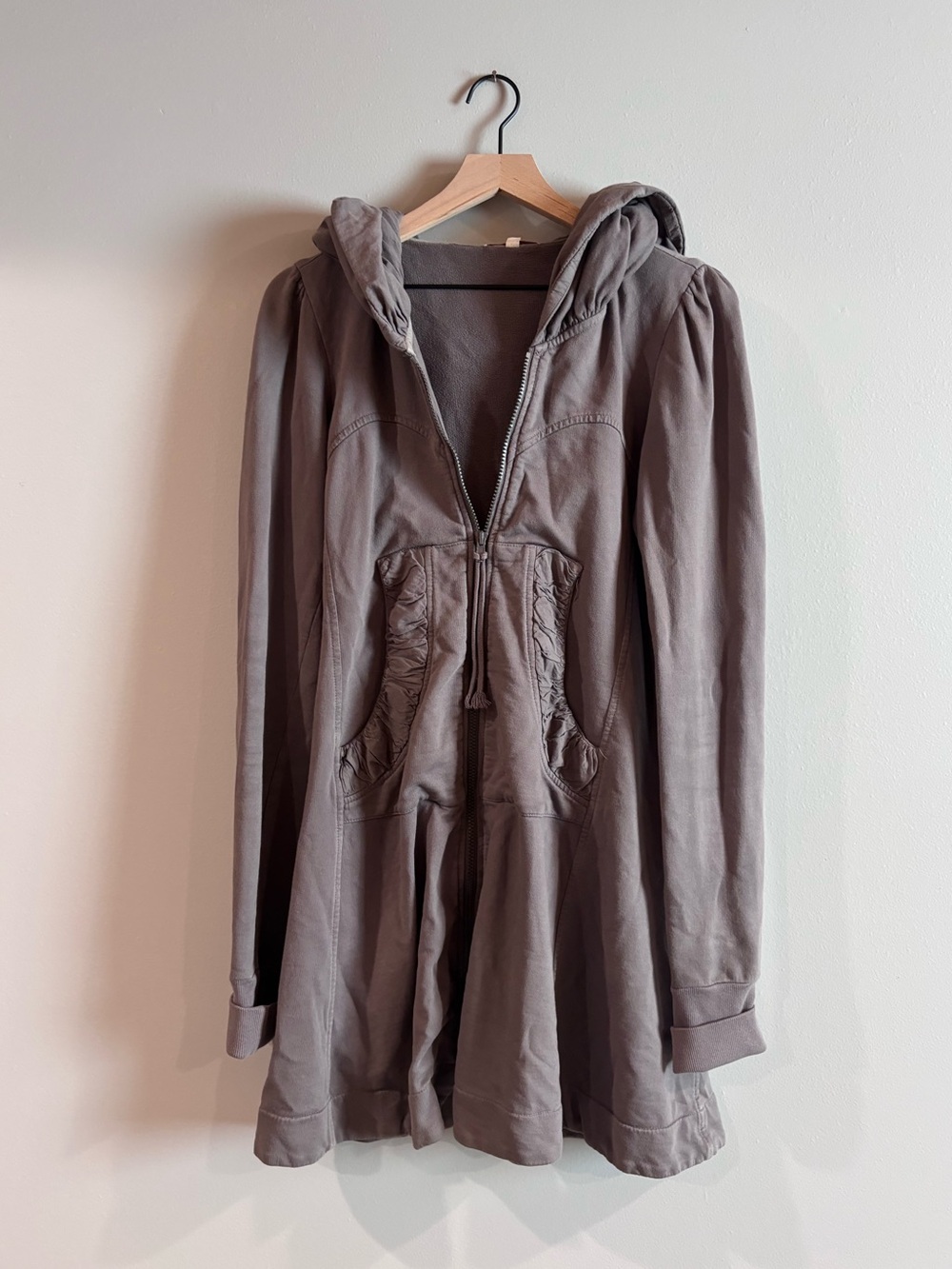 Prairie Underground Long Cloak Hoodie in Tunnel Organic cotton Zip Coatigan M
